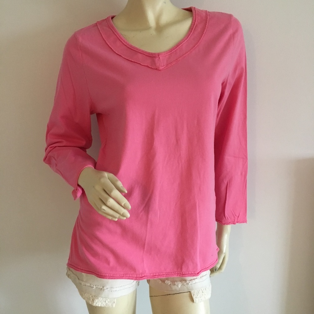 fresh produce pink v-neck 3/4 sleeve tunic top